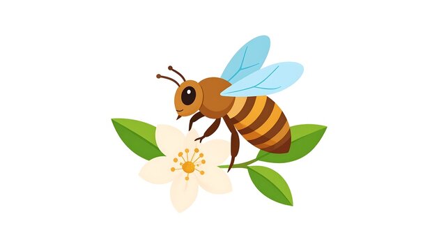 A cartoon bee collecting nectar from a white flower