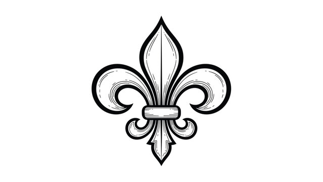 Traditional fleur de lis emblem with intricate line work and shading is a symbol of heraldry and royalty for classic decor themes.