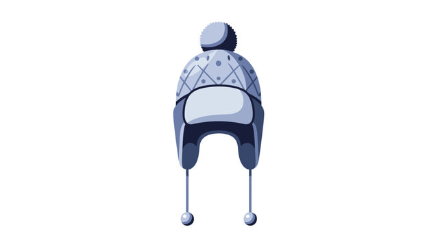 Blue winter ushanka hat with pom poms and ear flaps is illustrated in a pixel art style on a white background for gaming assets.