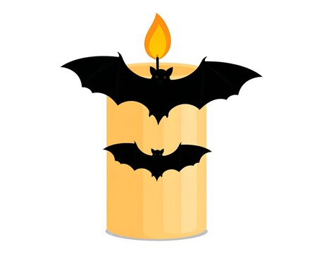 A digital illustration of a candle with two bats