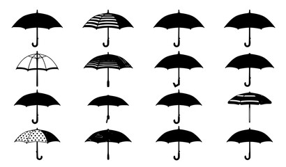 Modern Open Umbrella Icon Set Vector Collection with Side View Rain and Beach Umbrellas © Aslam