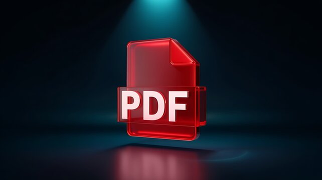 3d red pdf file icon with spotlight