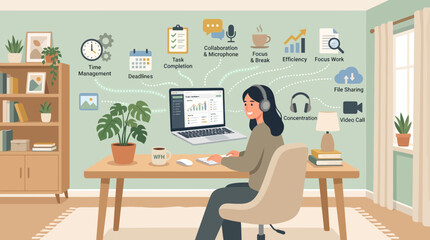 Fototapeta premium Woman sitting at desk with computer.