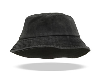 A dark black bucket hat stands out against a white background. © pornchai