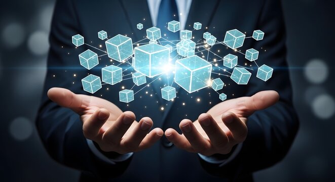 Blockchain technology for business secure data network and digital transformation concept