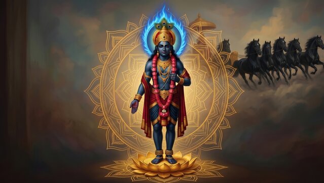 Shani Dev Golden Lotus &ndash; Traditional Devotional Calendar Artwork