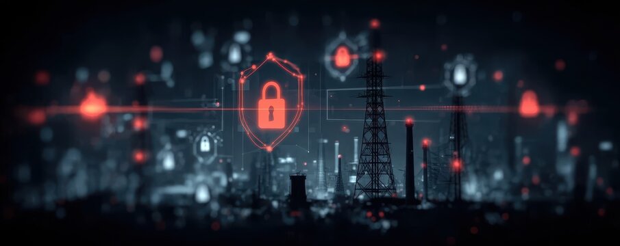 A hacker seeks to breach the grid using a cyber attack while the security defense and protection layers prioritize.
