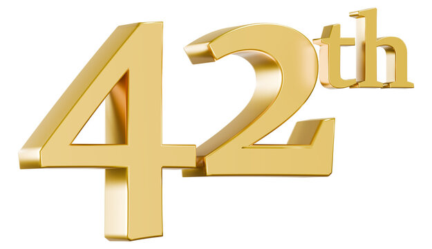 Polished gold 42th number symbol 3D render