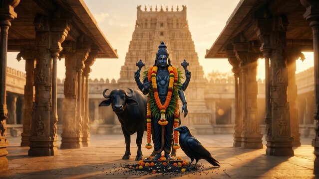 Shani Dev Temple Blessing &ndash; Sacred Divine Courtyard Scene