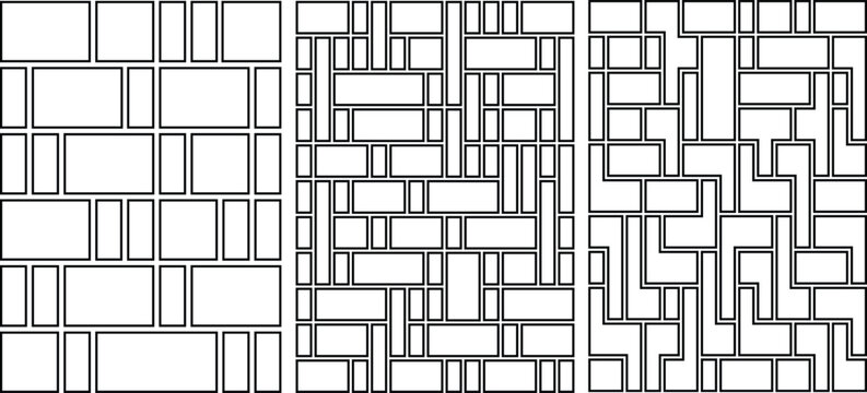 Abstract Geometric Brick Wall Pattern Set with Minimalist Line Art Texture
