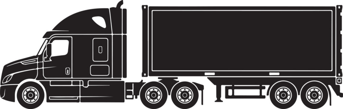 Minimalist Semi Truck Icon &ndash; Black Container Trailer Vector.