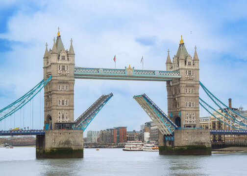 Tower Bridge Opening over the River Thames in London