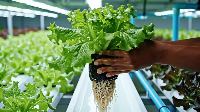 Hydroponic lettuce plant with roots.