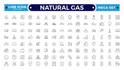 Oil and Gas Energy Icon Set with Fuel Barrel, Pipeline, Tank, Refinery, Power Plant, and Industrial Equipment Symbols for Petroleum, Transportation, Storage. Editable stroke outline icon. © artshuvo