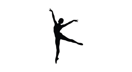Ballerina in arabesque pose black silhouette on white background high quality professional © Kuntol02
