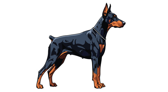 Strong and noble Doberman Pinscher standing in profile showing its characteristic black and tan coat and athletic build.