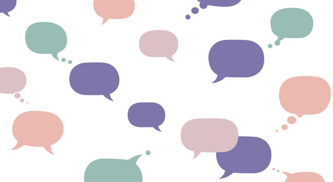 Colorful background pattern filled with many different speech bubbles representing conversation communication and dialogue.