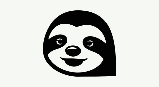 Sloth face illustration in black and white