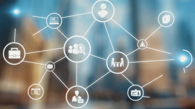 Job search icons show recruitment, HR management, and employee career growth. Job search helps organizations hire talent, job search supports skills, and job search improves workforce. Gist