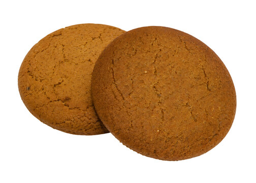 Ginger Biscuit Isolated on White Background, Crunchy Homemade Cookie Snack with Spiced Flavor