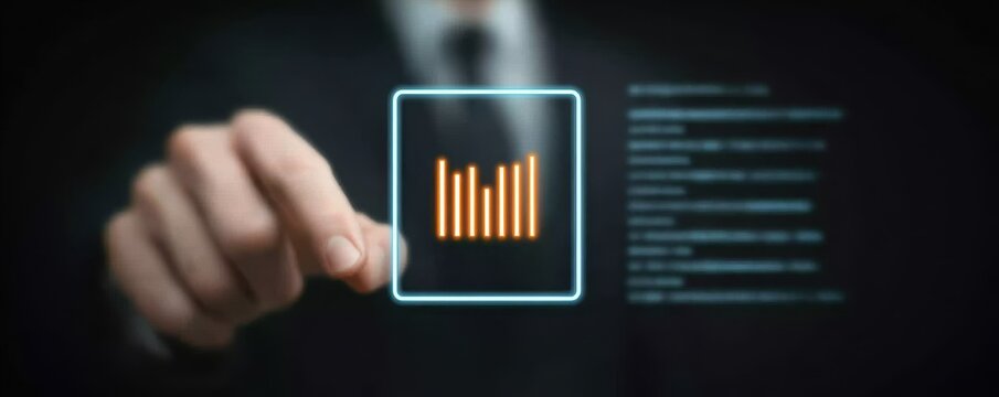 Strong insight comes from data analysis as the research model processes a statistic for a report.