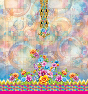 abstract background with flowers and 3D digital print traditional kurti design