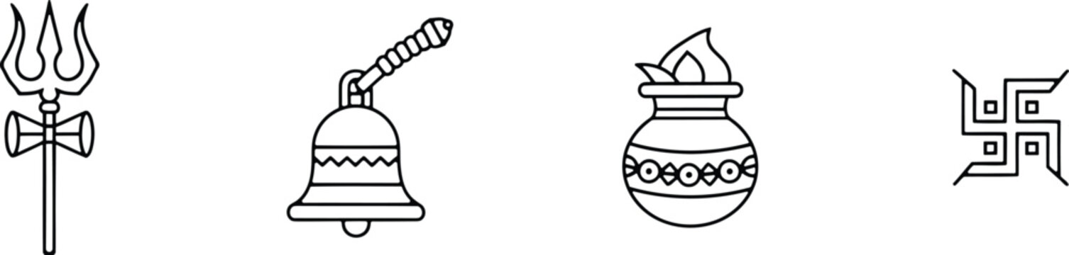 Set of four traditional hindu religious symbols and icons