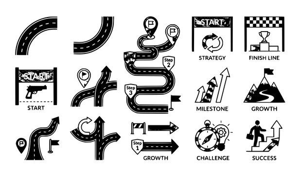 Business path and success roadmap vector illustration isolated on white background