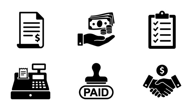 Financial Icons Set: Cash, Payment, Invoice, Stamp, Deal, POS Machine, Checklist, Money Transaction, Business Finance
