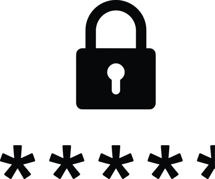 Password Protection Icon with Lock and Asterisk Symbols for Security, Privacy, Digital Media, and Web Applications