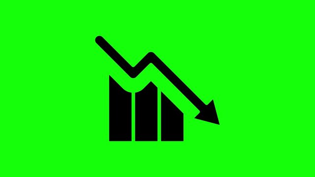 Decreasing bar chart graph with down arrow on green background
