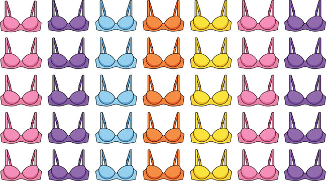 Colorful Women Bra Vector Pattern Collection Featuring Repeating Lingerie and Fashion Underwear Designs for Modern Apparel Illustration Projects