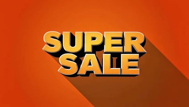 Vibrant and dynamic 'Super Sale' promotional graphic with striking orange and yellow 3D text and a long shadow, perfect for advertising campaigns and discount offers