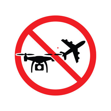 No drone zone sign with airplane symbol indicating restricted airspace for unmanned aerial vehicles and planes Vector