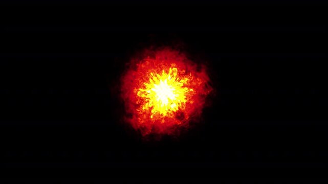 Fire explosion VFX on black background. Intense burning fireball effect for motion graphics.