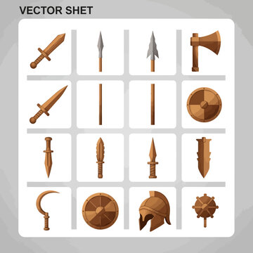 Ancient Warrior Weapons and Armor Set - Sword, Axe, Shield, Helmet