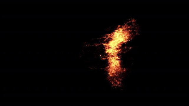 Real fire flame isolated on black background. Burning fire effect for video compositing.