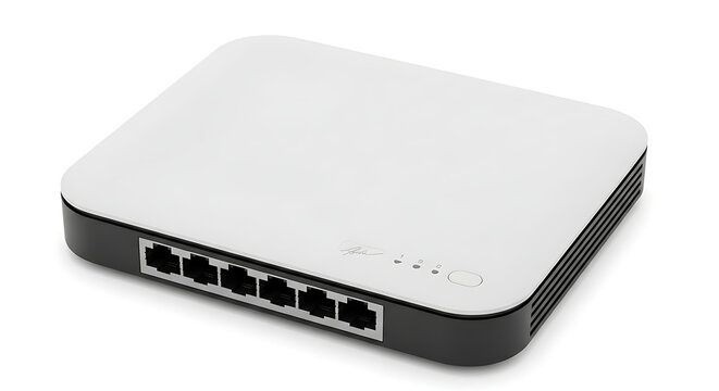 Isolated wireless network router with five ethernet ports, high speed internet connectivity hardware for home and office setups