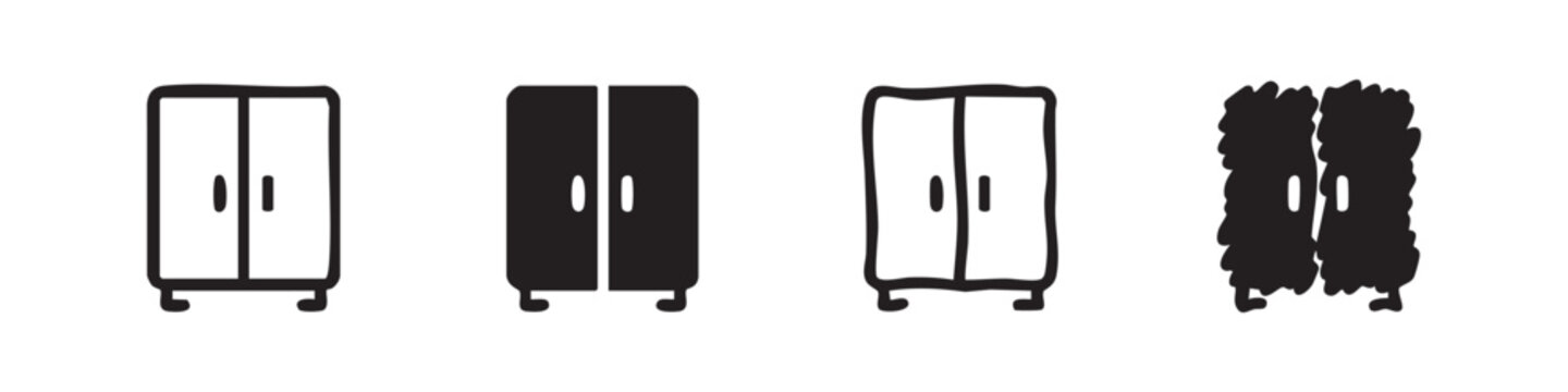 Set of wardrobe icons in different styles. Closet or cabinet for clothing storage vector illustration.