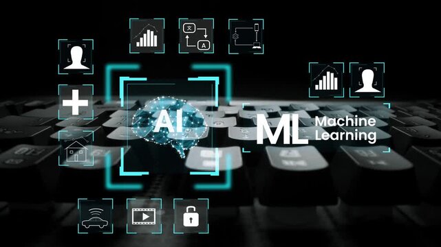 Abstract representation of artificial intelligence and machine learning concepts over a keyboard background emphasizing technology integration and digital transformation Gluon.
