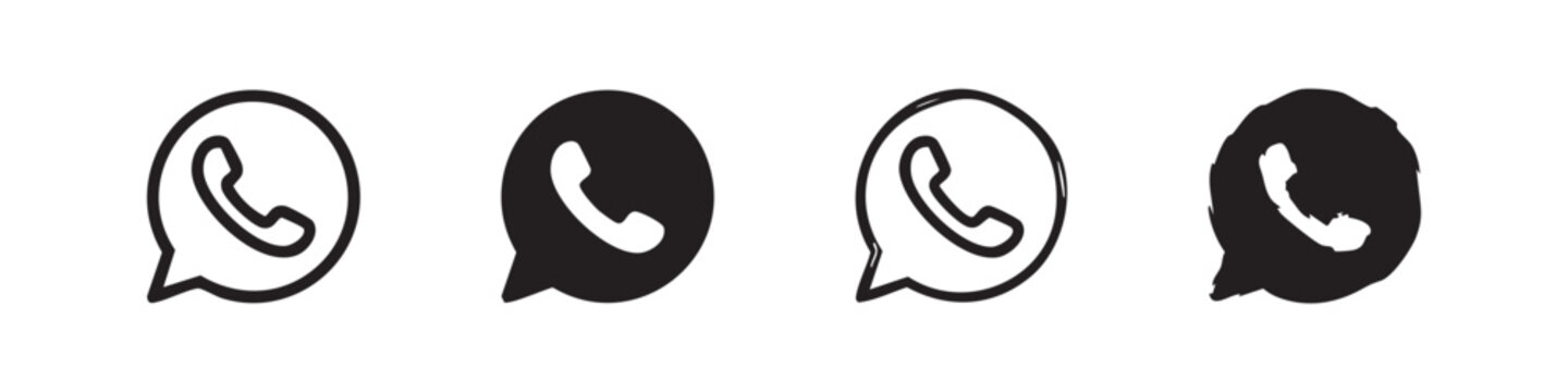 Phone call support icon set, speech bubble with telephone handset illustration
