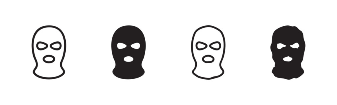 Balaclava mask icon set, ski mask or thief disguise illustration