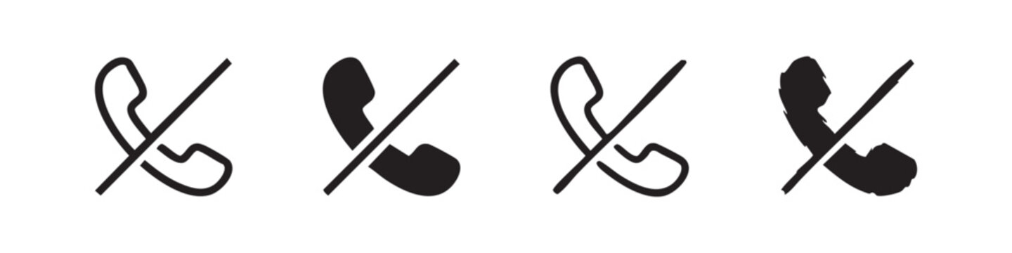 No phone call icon set, muted or forbidden telephone symbol