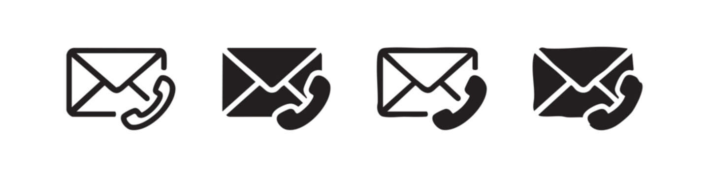 Contact us icon set, envelope and phone handset for support services