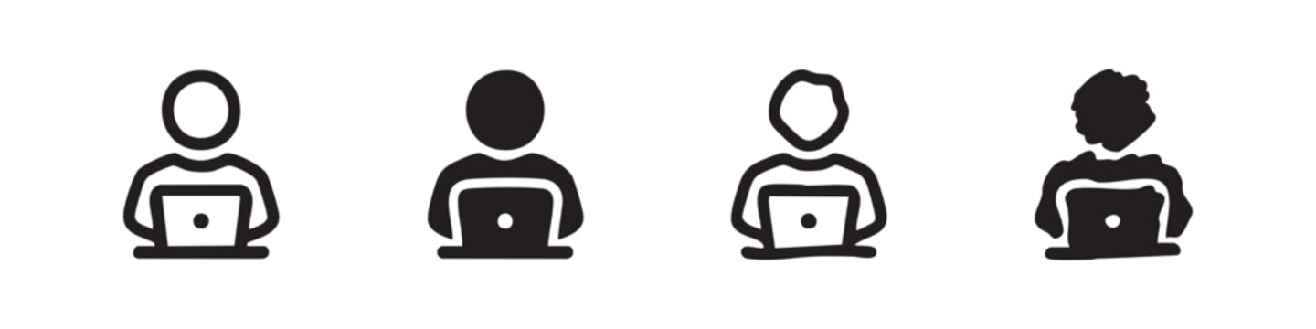 Person working on a laptop computer icon set.