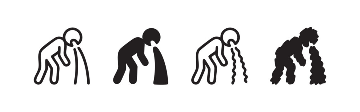 Vomiting and Sickness Icon Set - Nausea, Food Poisoning, and Digestive Issues Symptoms
