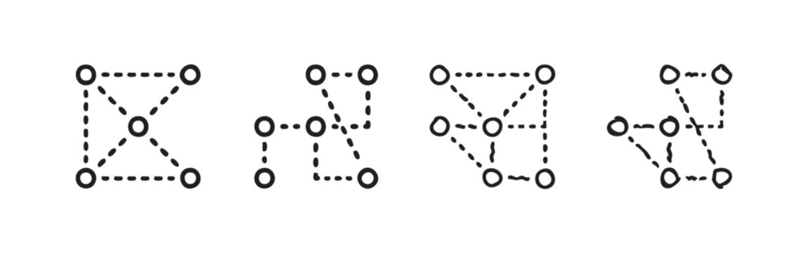 Network and connection icon set. Abstract data structure with nodes and linked points.