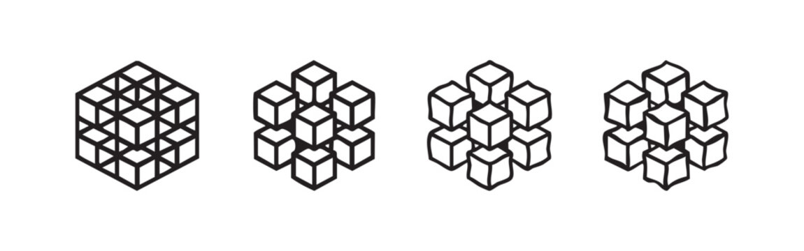 Isometric cubes and data structure icon set. Block chain, modular organization, and abstract 3D concept.