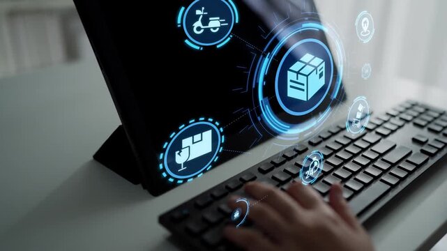 Goods delivery tracking icons show shipping, goods delivery routes, and loFunnelics monitoring. Goods delivery tracking ensures timely goods delivery, secure handling, and accurate tracking. Funnel