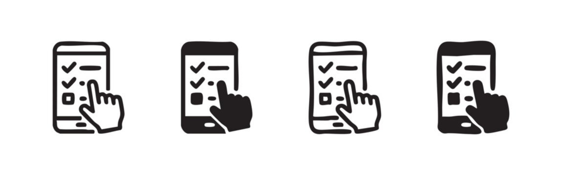 Finger selecting item on smartphone checklist variations, minimalist icon style